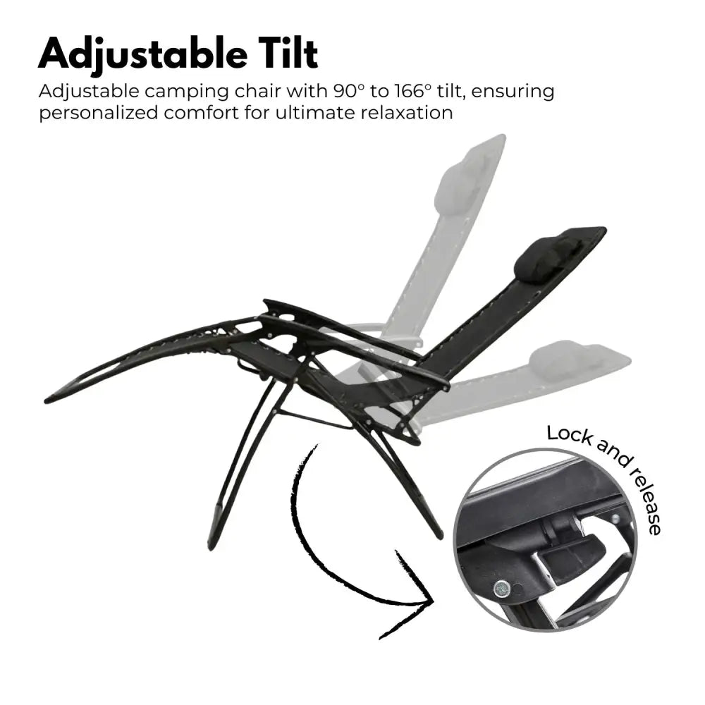 KILIROO Folding Reclining Camping Chair With Breathable Mesh (Black) KR-FC-105-QL - Home & Garden > Garden Furniture