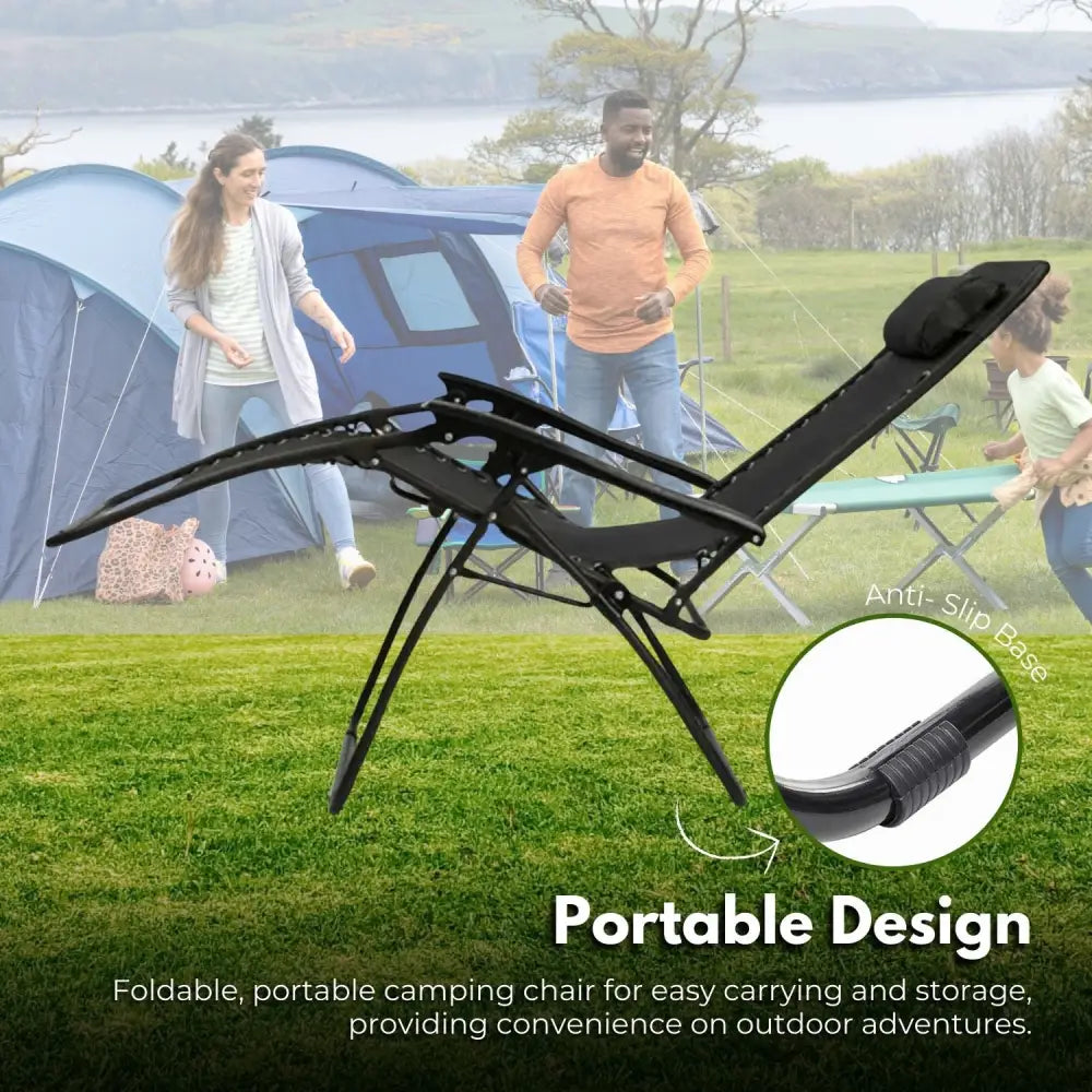KILIROO Folding Reclining Camping Chair With Breathable Mesh (Black) KR-FC-105-QL - Home & Garden > Garden Furniture