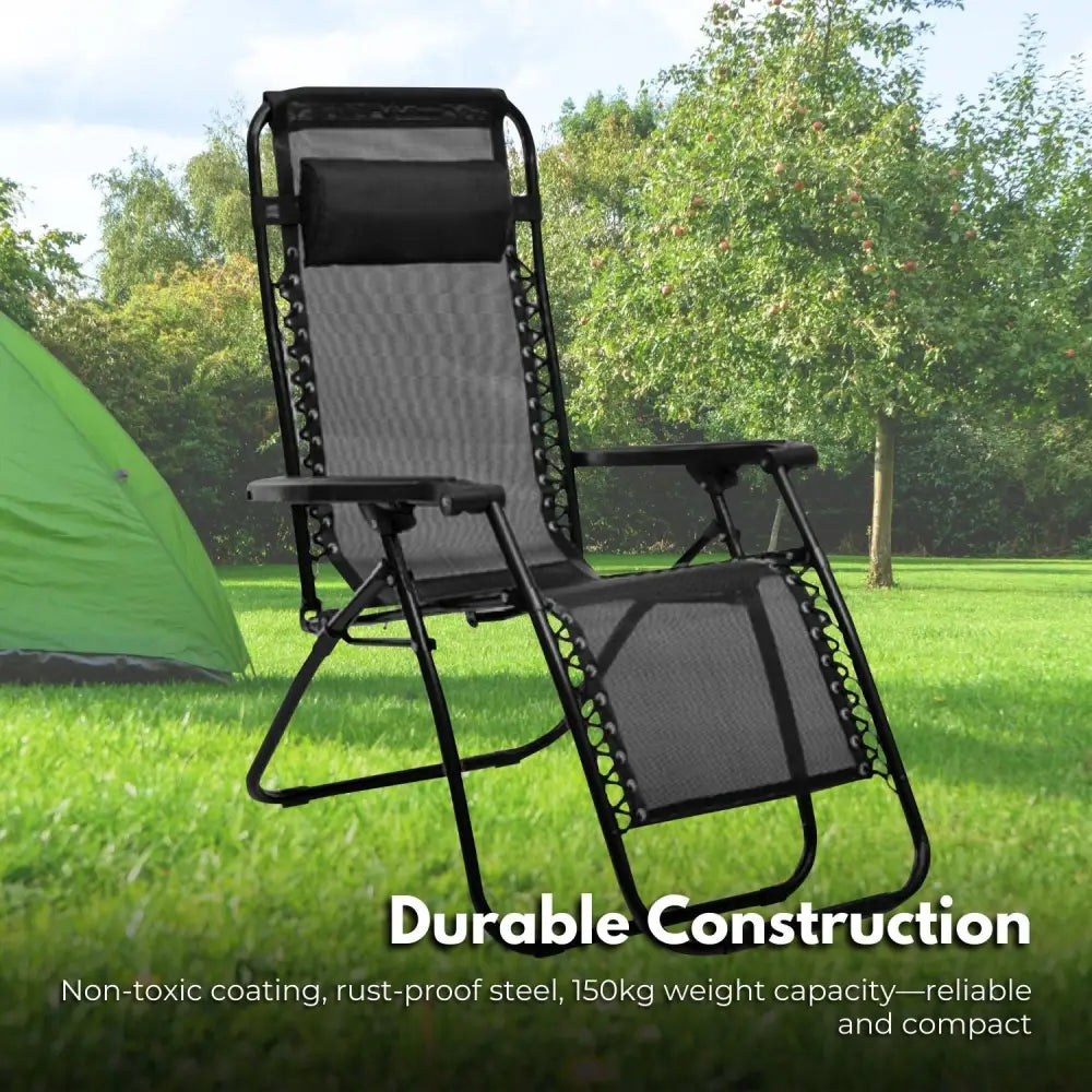 KILIROO Folding Reclining Camping Chair With Breathable Mesh (Black) KR-FC-105-QL - Home & Garden > Garden Furniture