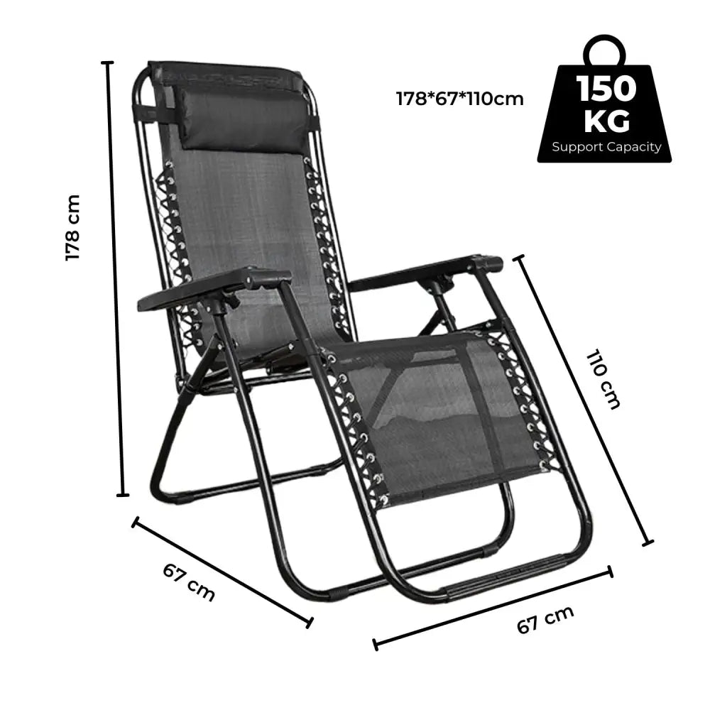 KILIROO Folding Reclining Camping Chair With Breathable Mesh (Black) KR-FC-105-QL - Home & Garden > Garden Furniture