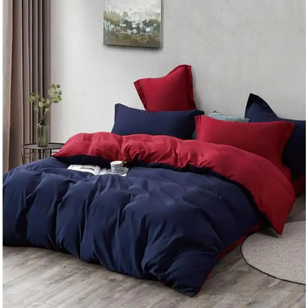 King 1000TC Reversible Duvet Quilt Cover Set - Blue and Red - Home & Garden > Bedding > Duvet Covers