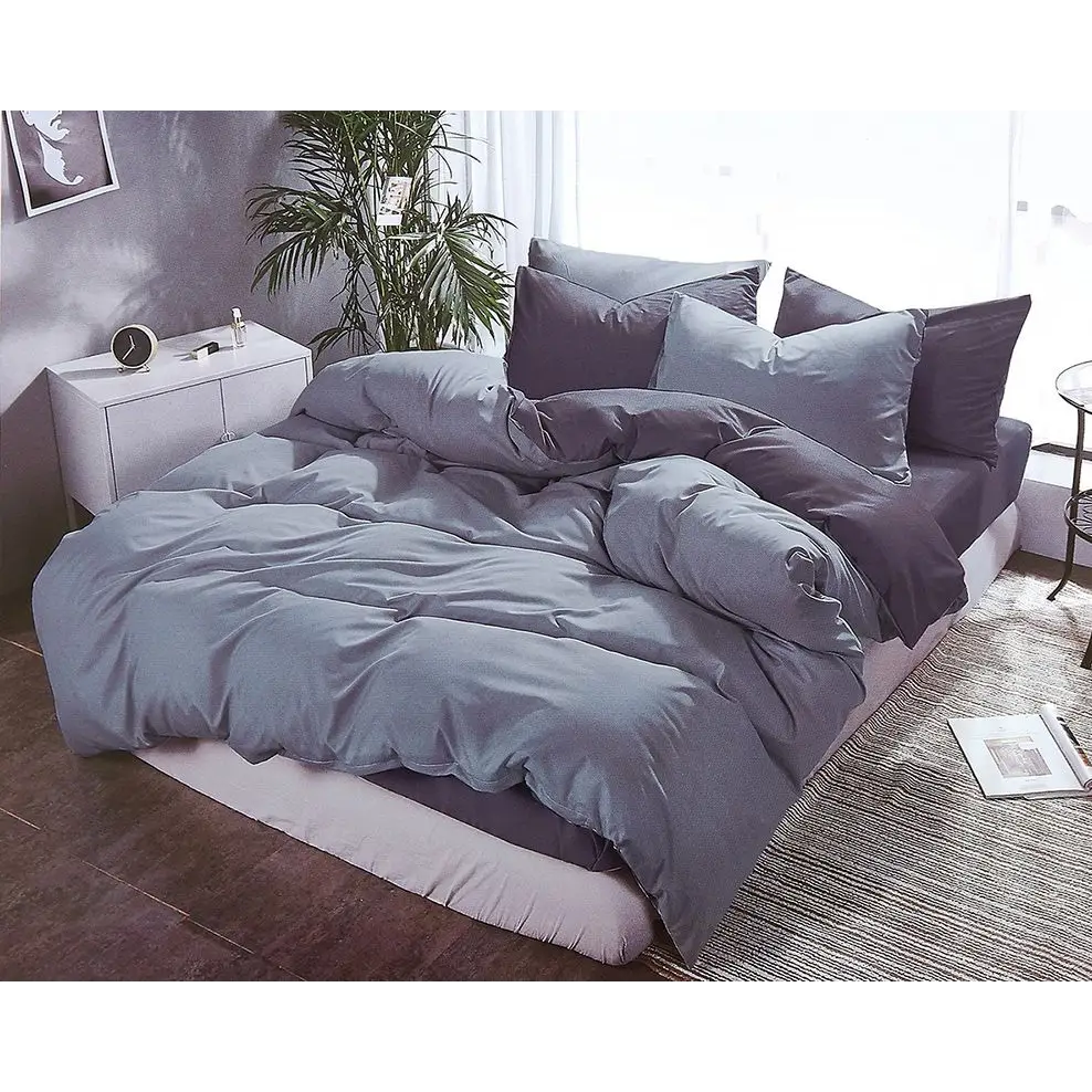 King 1000TC Reversible Duvet Quilt Cover Set - Grey - Home & Garden > Bedding > Duvet Covers