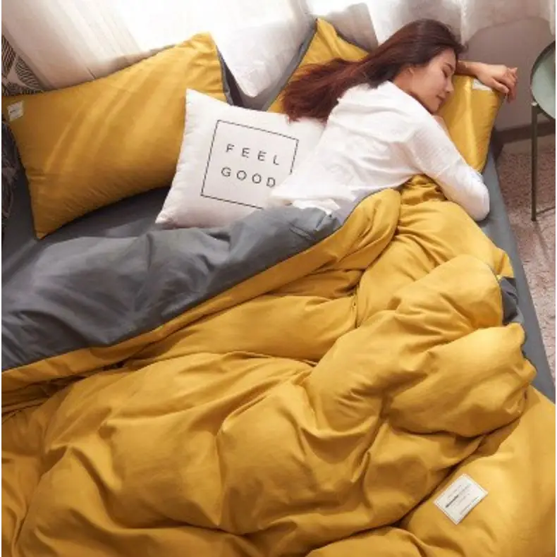 King 1000TC Reversible Duvet Quilt Cover Set - Yellow and Grey - Home & Garden > Bedding > Duvet Covers