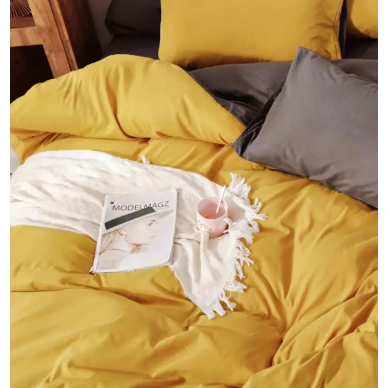 King 1000TC Reversible Duvet Quilt Cover Set - Yellow and Grey - Home & Garden > Bedding > Duvet Covers