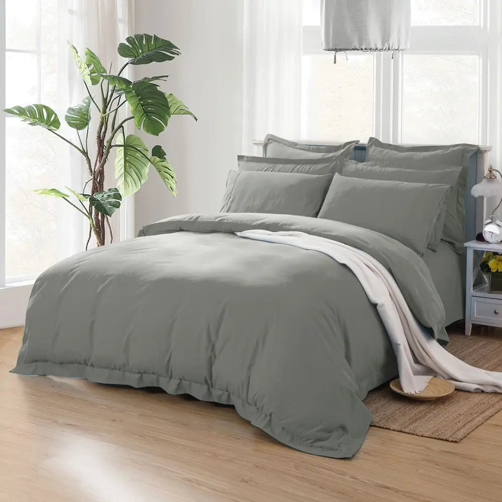 King 1000TC Tailored Duvet Quilt Cover Set - Grey - Home & Garden > Bedding > Duvet Covers