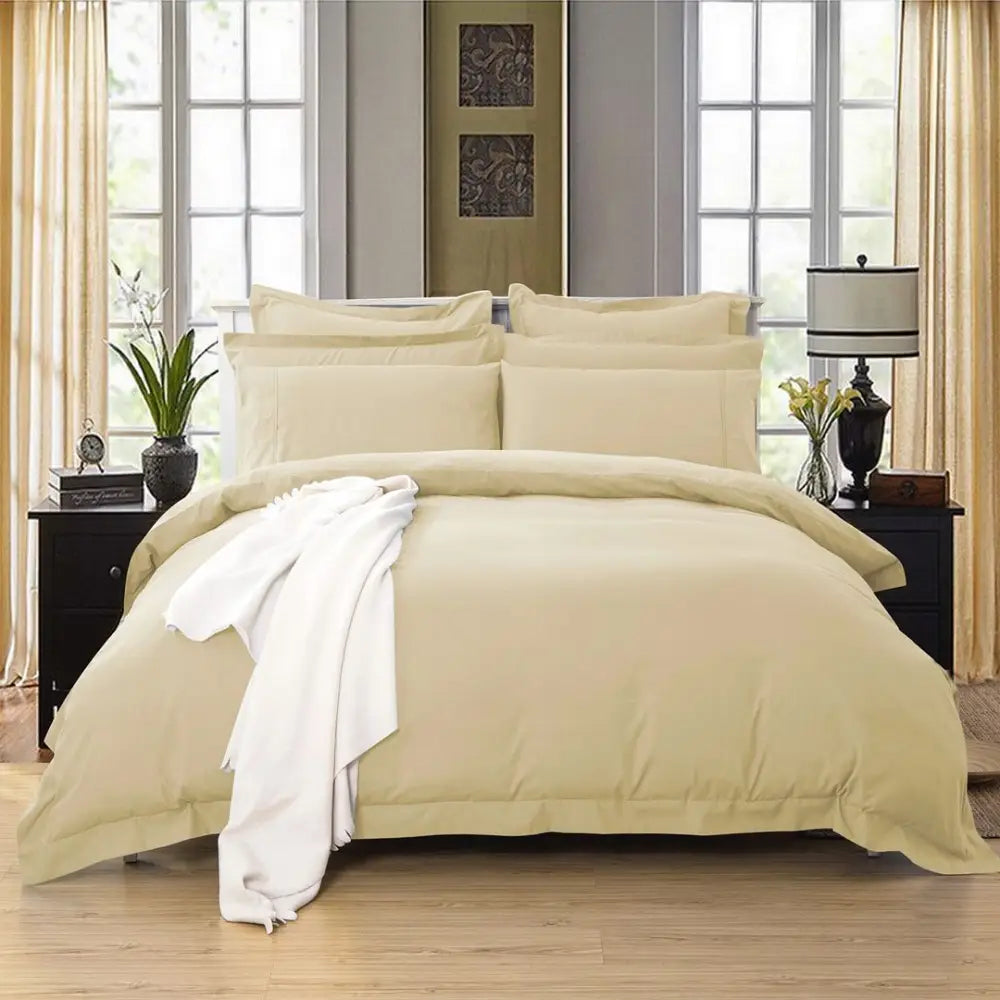 King 1000TC Tailored Duvet Quilt Cover Set - Yellow Cream - Home & Garden > Bedding > Duvet Covers