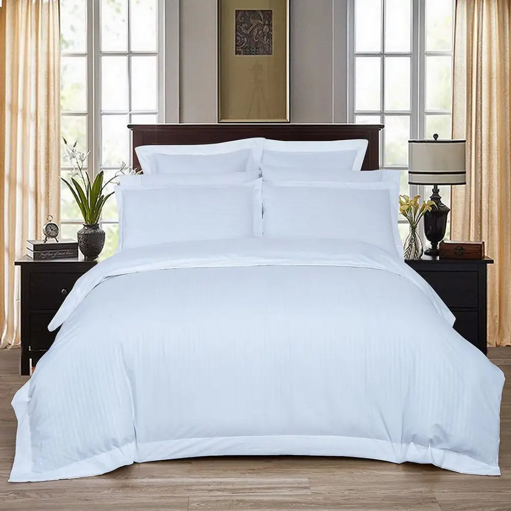King 1000TC Ultra Soft Striped Duvet Quilt Cover Set - White - Home & Garden > Bedding > Duvet Covers
