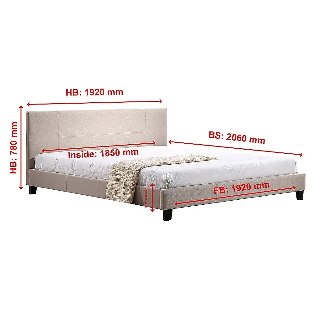 King Linen Fabric Bed Frame Beige - Furniture > Bedroom > Beds & Bed Frames