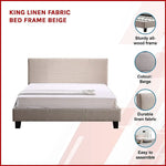 King Linen Fabric Bed Frame Beige - Furniture > Bedroom > Beds & Bed Frames
