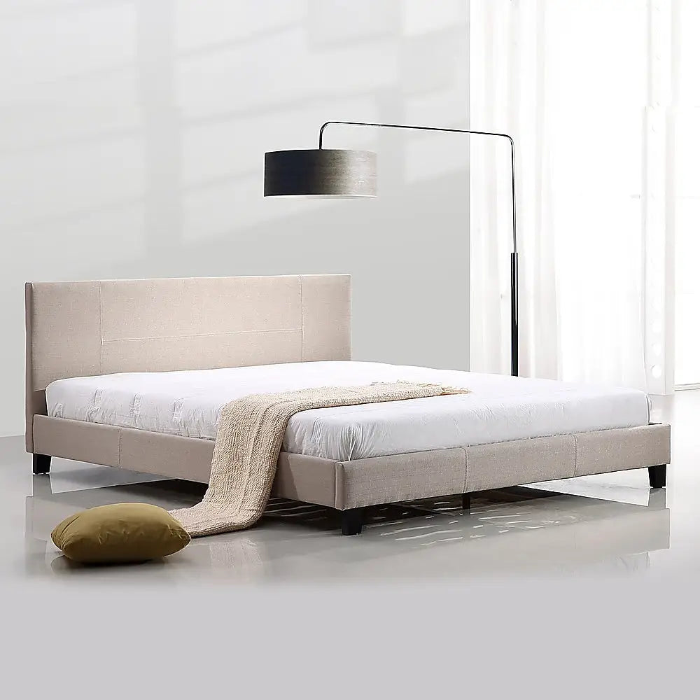 King Linen Fabric Bed Frame Beige - Furniture > Bedroom > Beds & Bed Frames