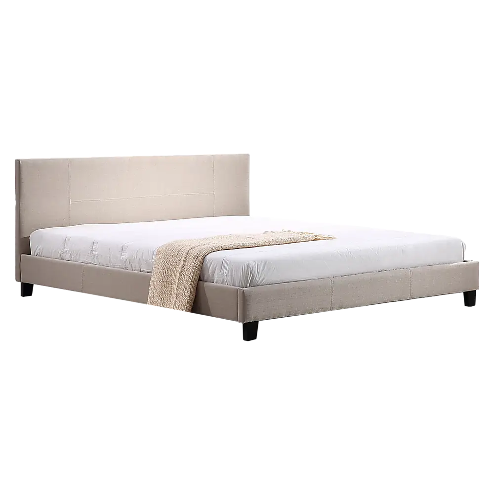 King Linen Fabric Bed Frame Beige - Furniture > Bedroom > Beds & Bed Frames