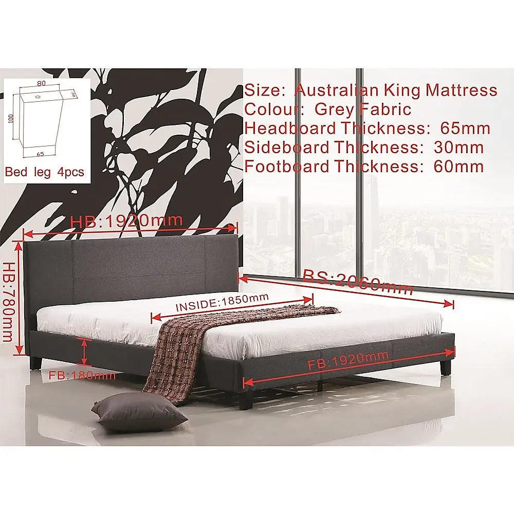 King Linen Fabric Bed Frame Grey - Furniture > Bedroom > Beds & Bed Frames