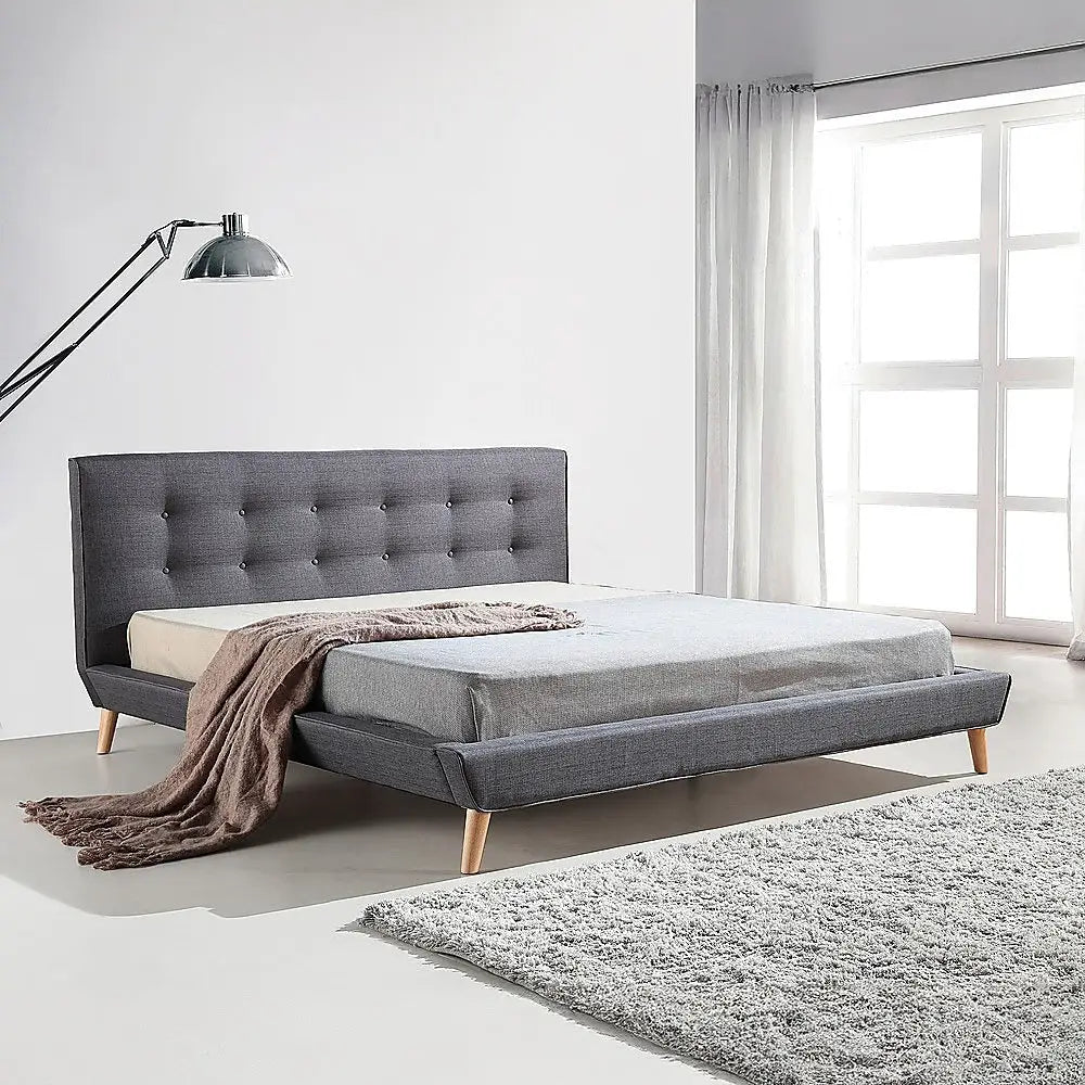 King Linen Fabric Deluxe Bed Frame Grey - Furniture > Bedroom > Beds & Bed Frames