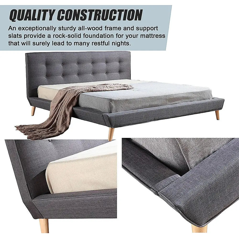 King Linen Fabric Deluxe Bed Frame Grey - Furniture > Bedroom > Beds & Bed Frames