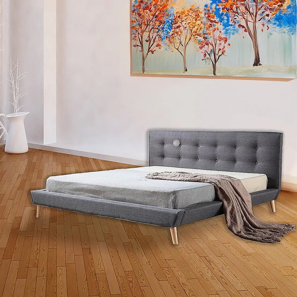 King Linen Fabric Deluxe Bed Frame Grey - Furniture > Bedroom > Beds & Bed Frames
