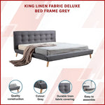 King Linen Fabric Deluxe Bed Frame Grey - Furniture > Bedroom > Beds & Bed Frames