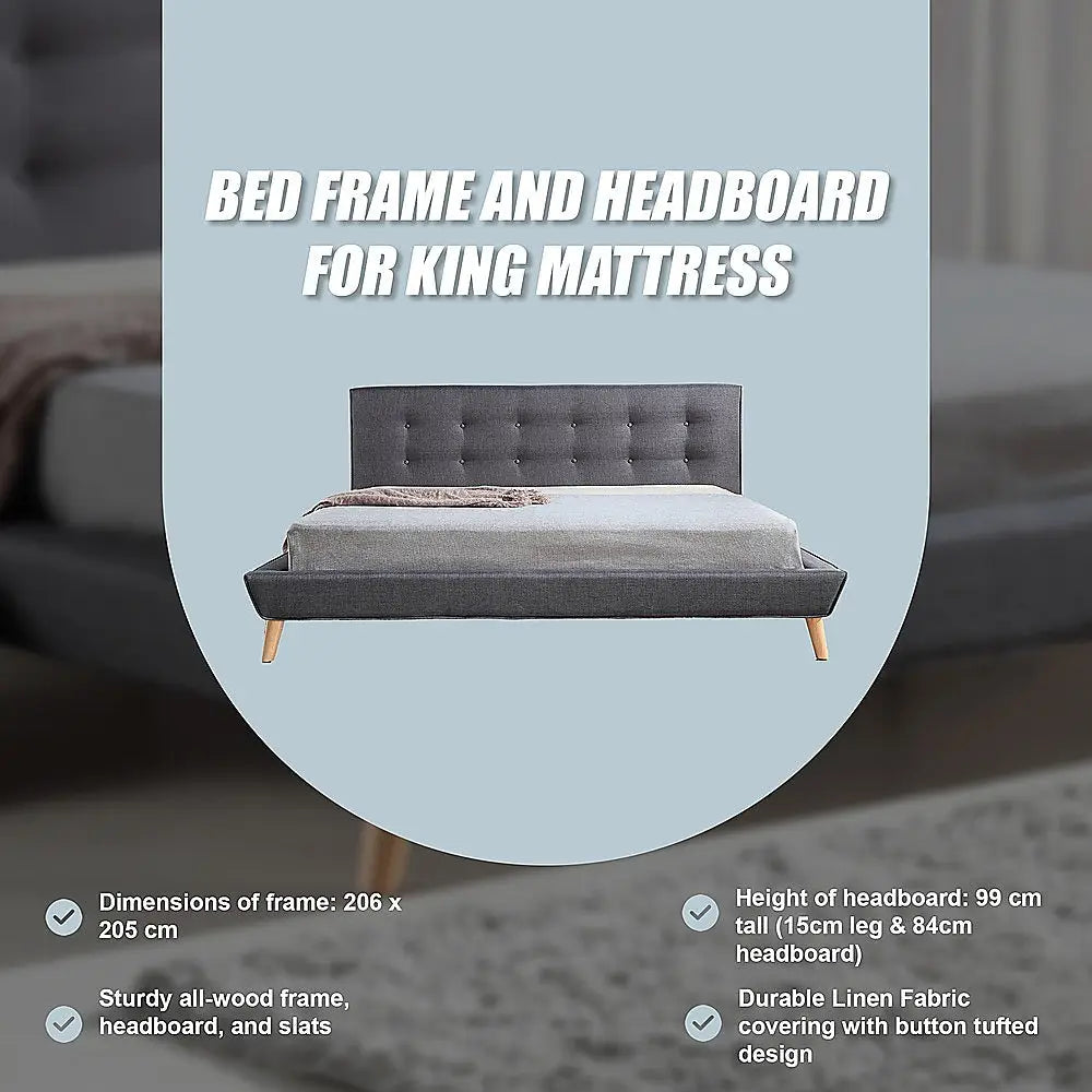King Linen Fabric Deluxe Bed Frame Grey - Furniture > Bedroom > Beds & Bed Frames