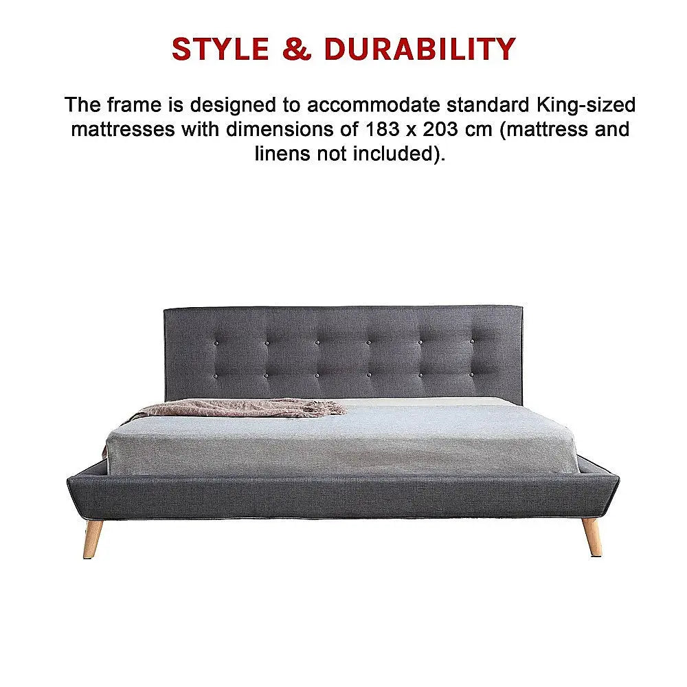 King Linen Fabric Deluxe Bed Frame Grey - Furniture > Bedroom > Beds & Bed Frames