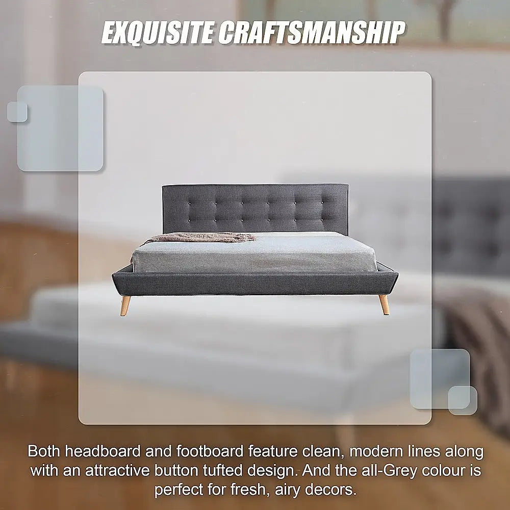 King Linen Fabric Deluxe Bed Frame Grey - Furniture > Bedroom > Beds & Bed Frames