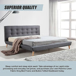 King Linen Fabric Deluxe Bed Frame Grey - Furniture > Bedroom > Beds & Bed Frames