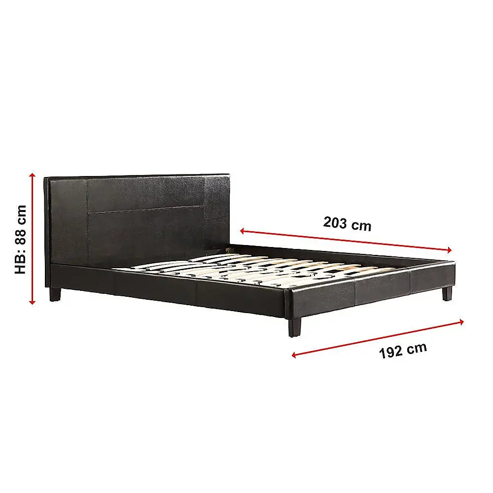 King PU Leather Bed Frame Brown - Furniture > Bedroom