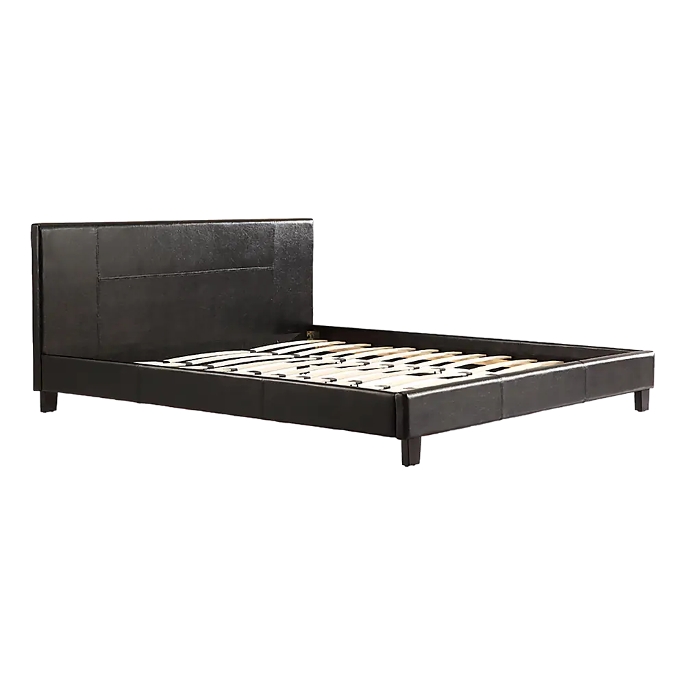 King PU Leather Bed Frame Brown - Furniture > Bedroom