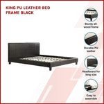 King PU Leather Bed Frame Brown - Furniture > Bedroom
