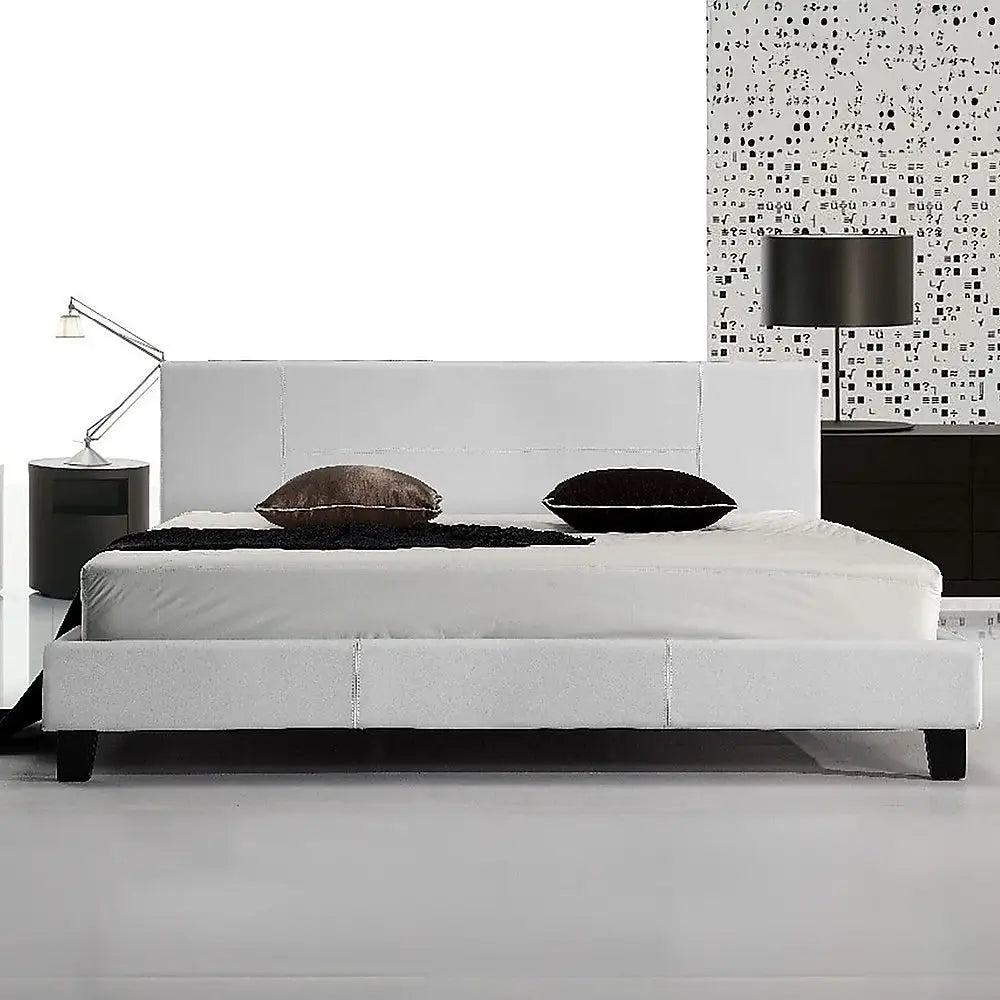 King PU Leather Bed Frame White - Furniture > Bedroom > Beds & Bed Frames