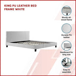 King PU Leather Bed Frame White - Furniture > Bedroom > Beds & Bed Frames