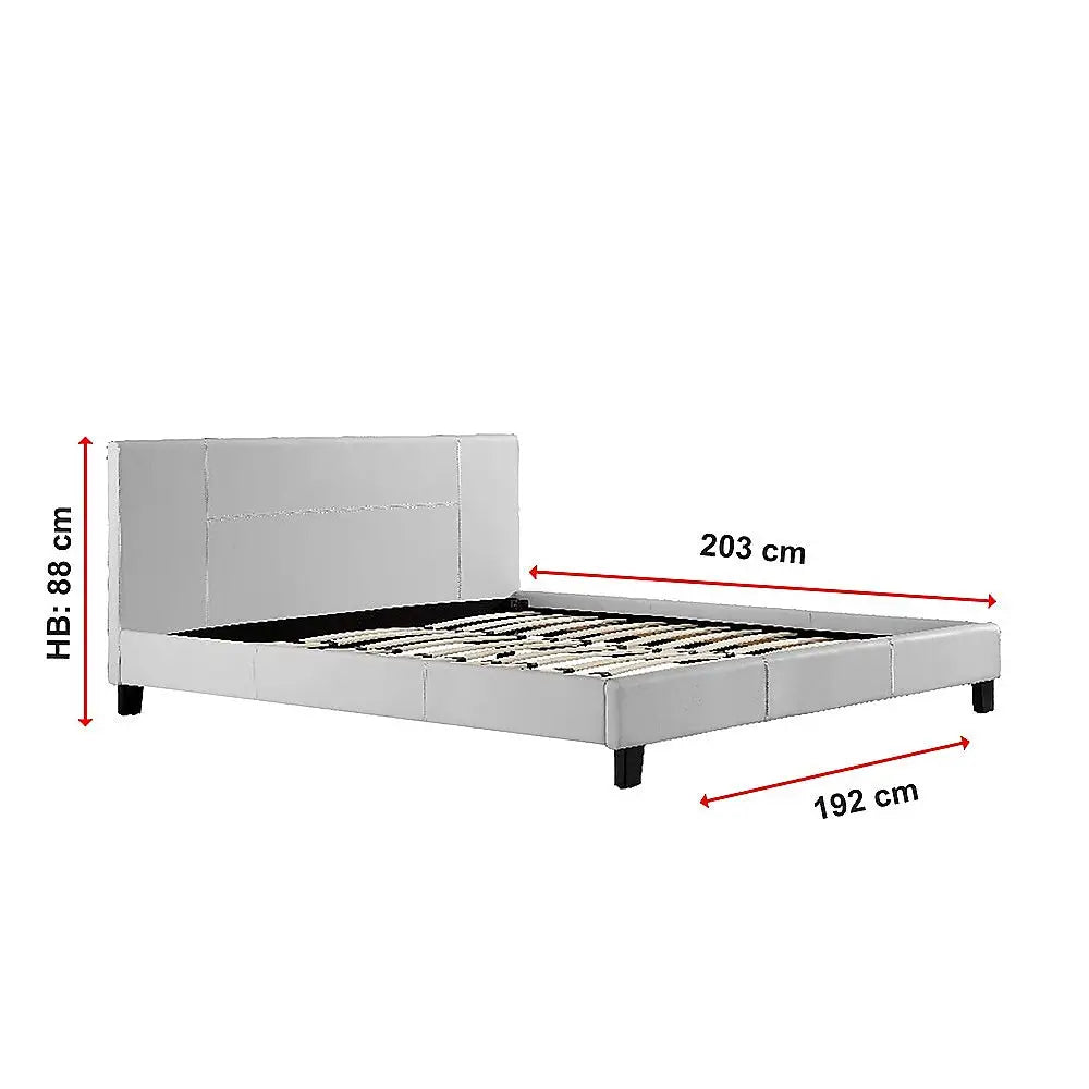 King PU Leather Bed Frame White - Furniture > Bedroom > Beds & Bed Frames