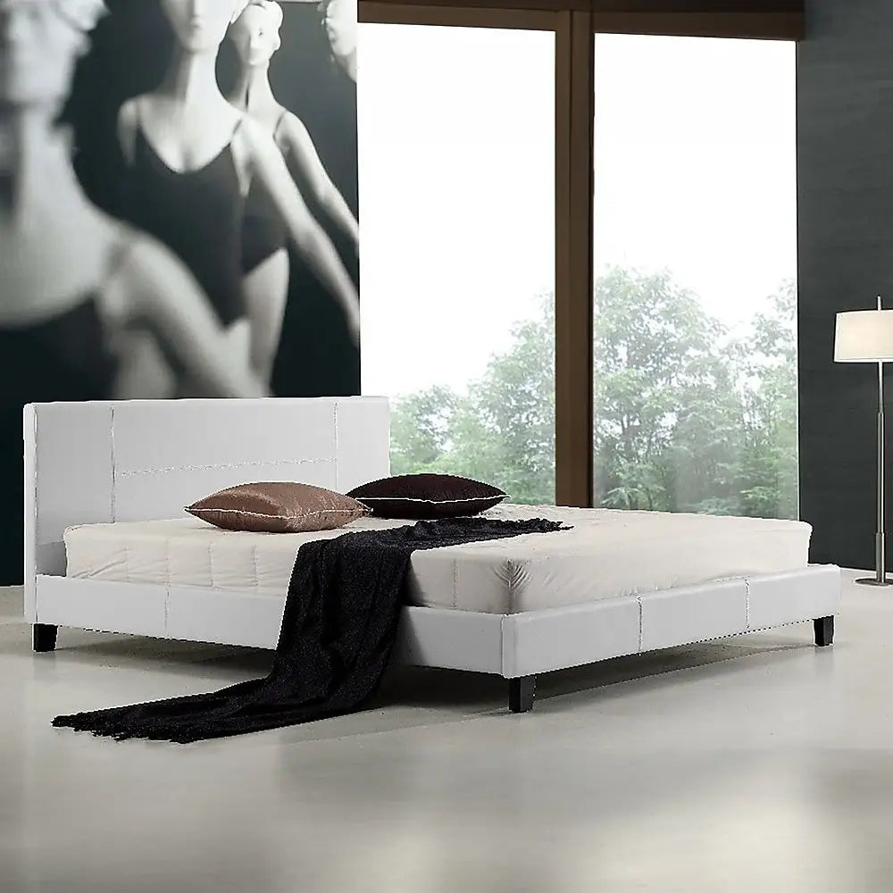 King PU Leather Bed Frame White - Furniture > Bedroom > Beds & Bed Frames