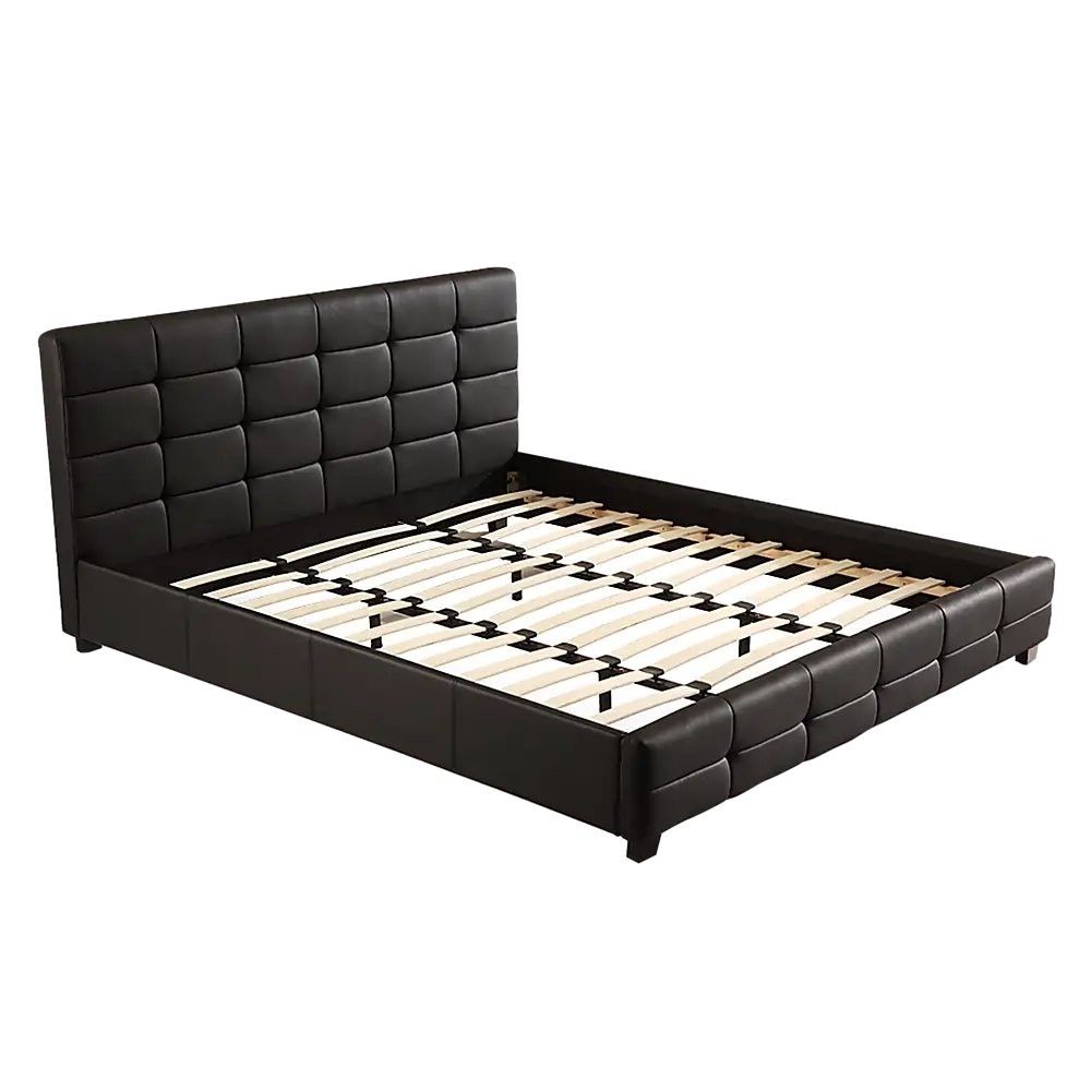 King PU Leather Deluxe Bed Frame Black - Furniture > Bedroom > Beds & Bed Frames