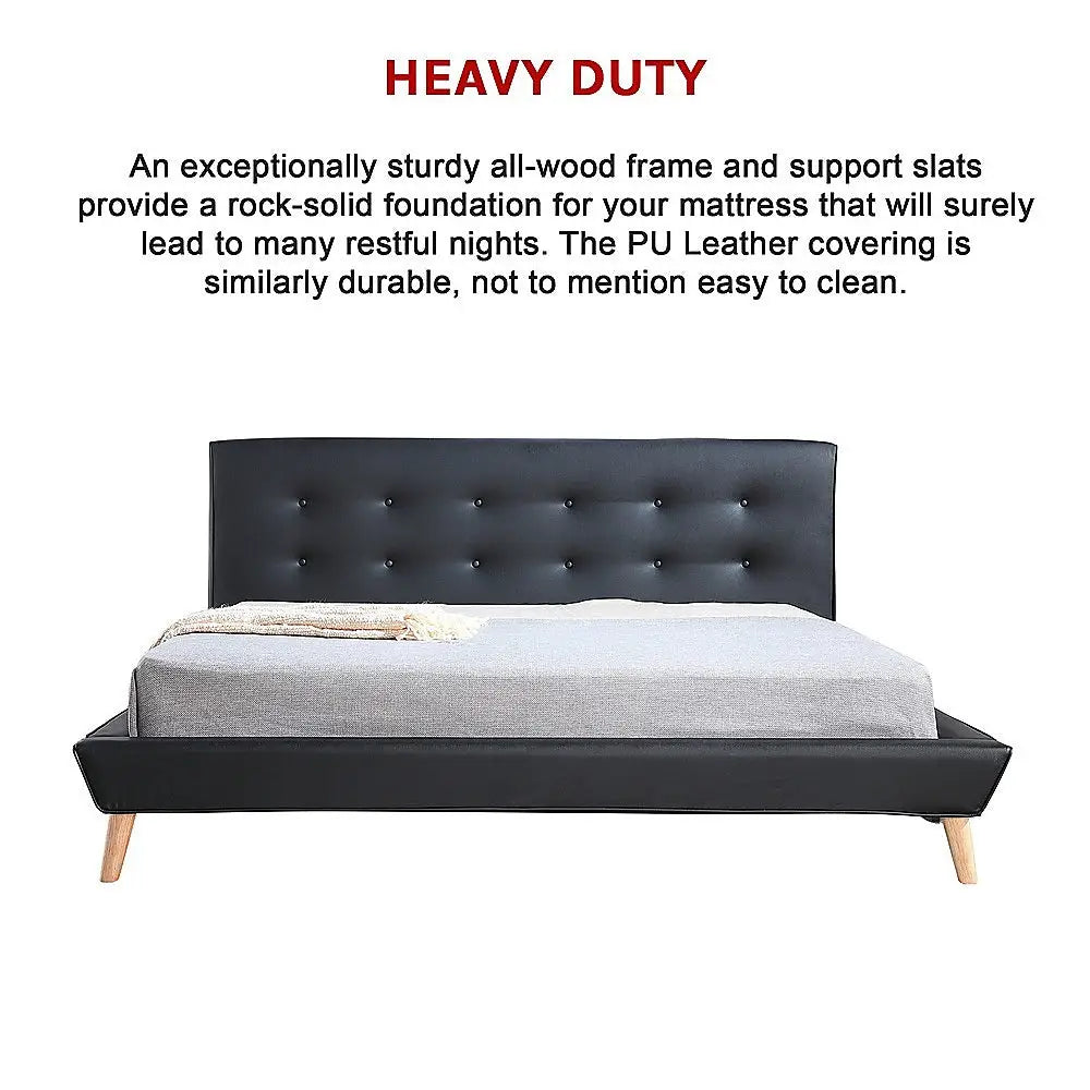 King PU Leather Deluxe Bed Frame Black - Furniture > Bedroom > Beds & Bed Frames