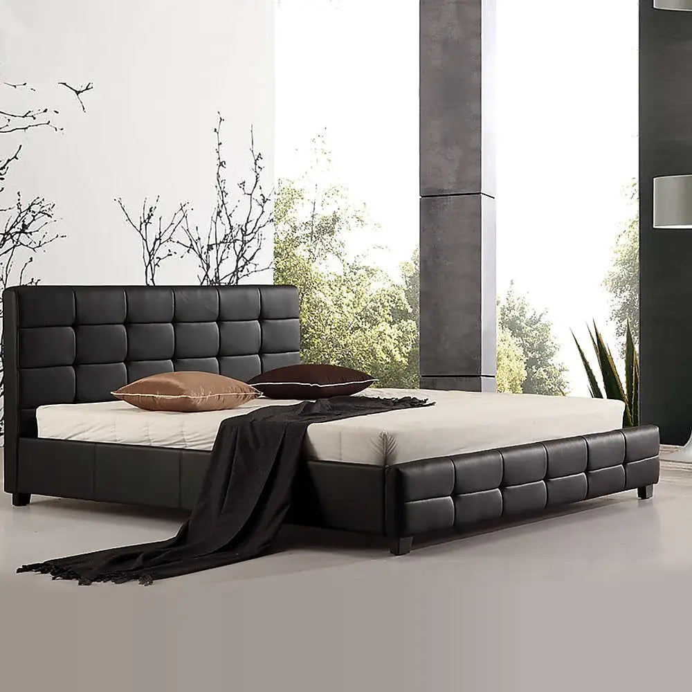 King PU Leather Deluxe Bed Frame Black - Furniture > Bedroom > Beds & Bed Frames