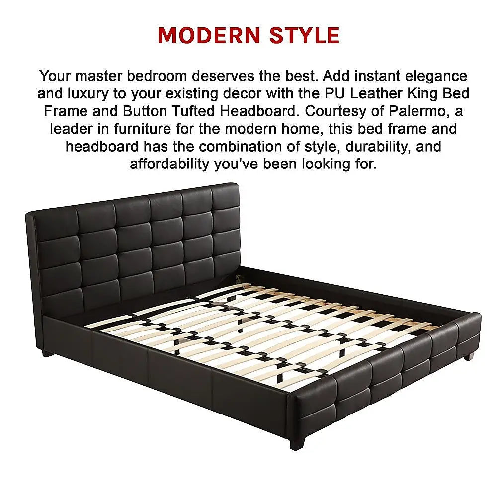King PU Leather Deluxe Bed Frame Black - Furniture > Bedroom > Beds & Bed Frames