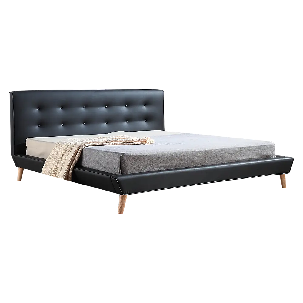 King PU Leather Deluxe Bed Frame Black - Furniture > Bedroom > Beds & Bed Frames