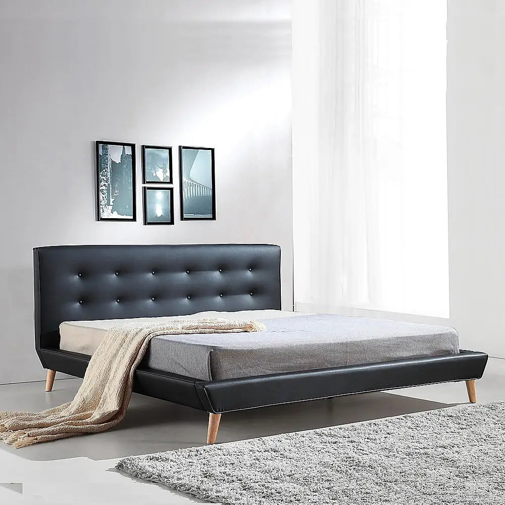 King PU Leather Deluxe Bed Frame Black - Furniture > Bedroom > Beds & Bed Frames