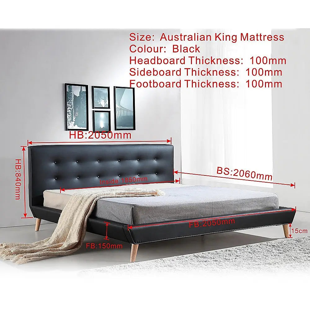 King PU Leather Deluxe Bed Frame Black - Furniture > Bedroom > Beds & Bed Frames