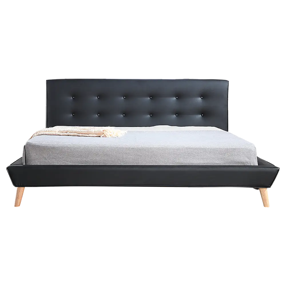 King PU Leather Deluxe Bed Frame Black - Furniture > Bedroom > Beds & Bed Frames