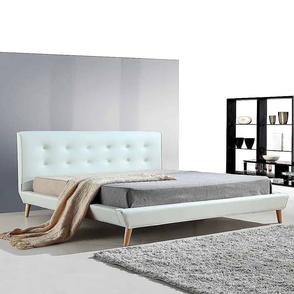 King PU Leather Deluxe Bed Frame White - Furniture > Bedroom > Beds & Bed Frames