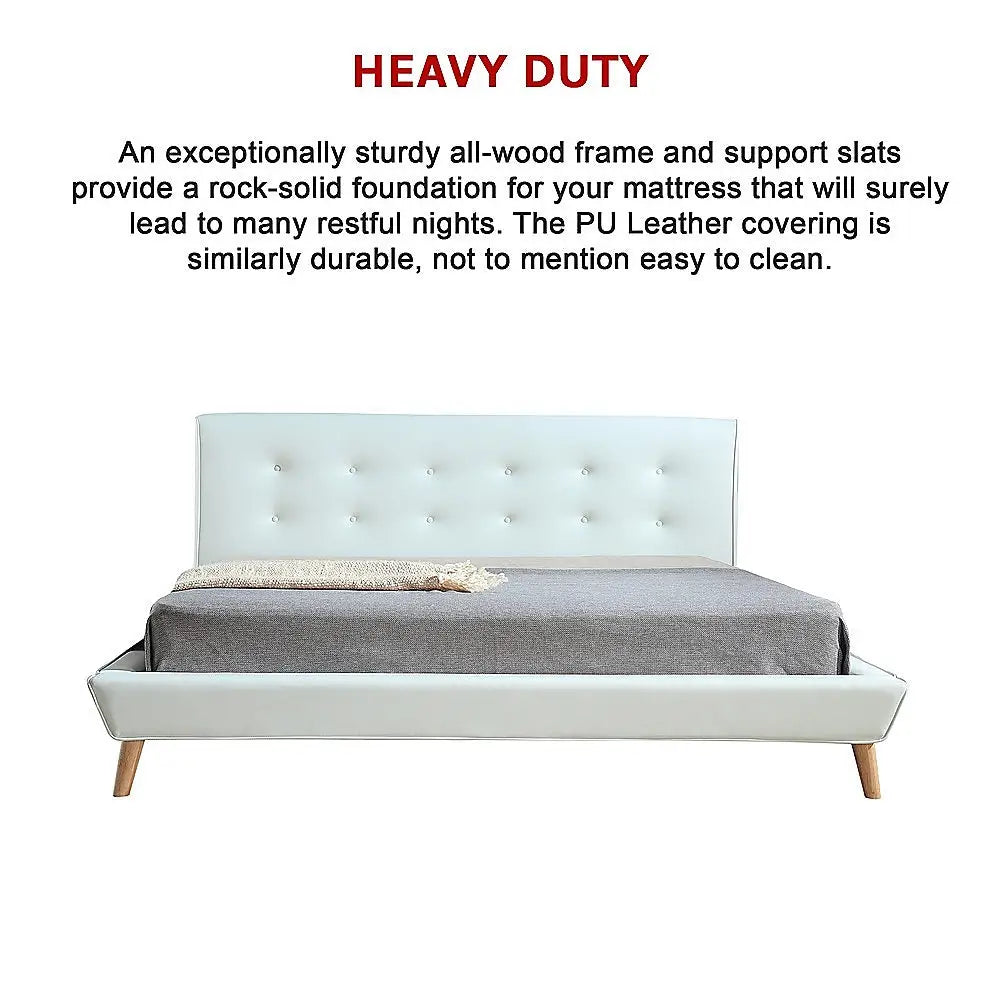 King PU Leather Deluxe Bed Frame White - Furniture > Bedroom > Beds & Bed Frames