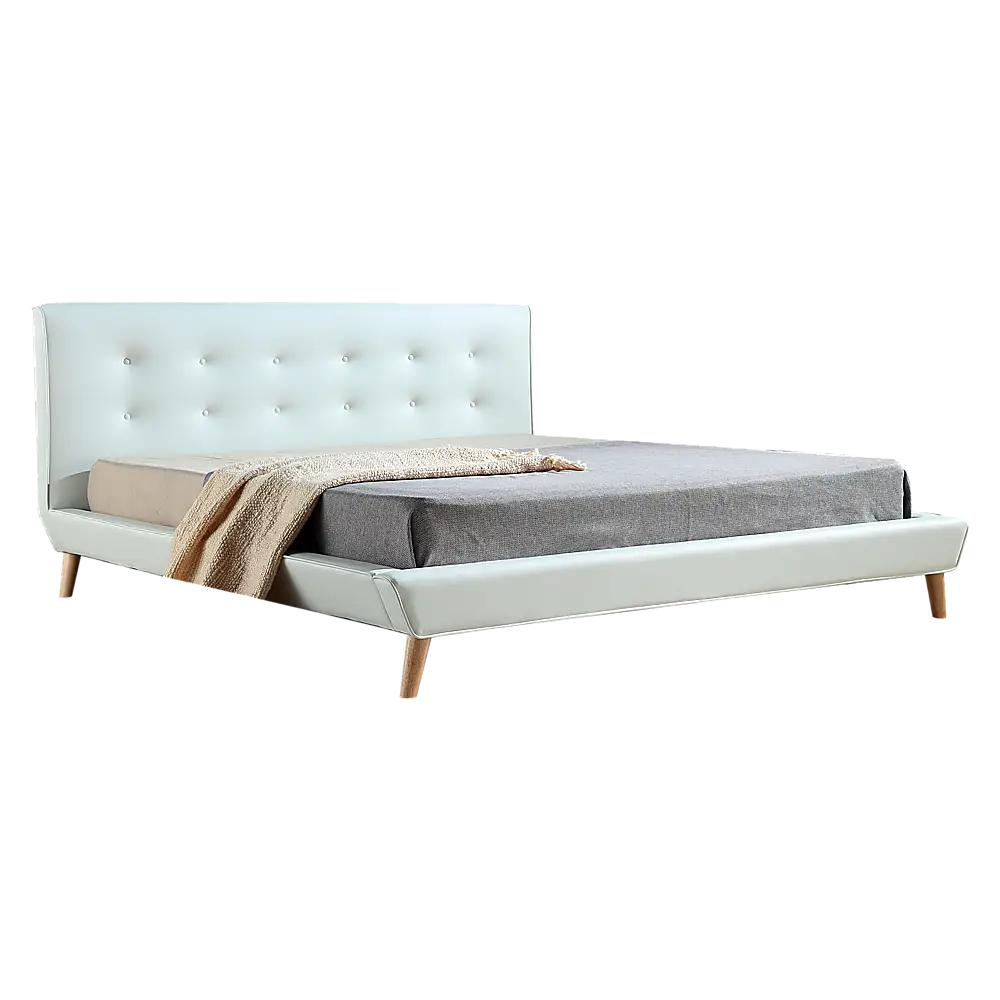 King PU Leather Deluxe Bed Frame White - Furniture > Bedroom > Beds & Bed Frames
