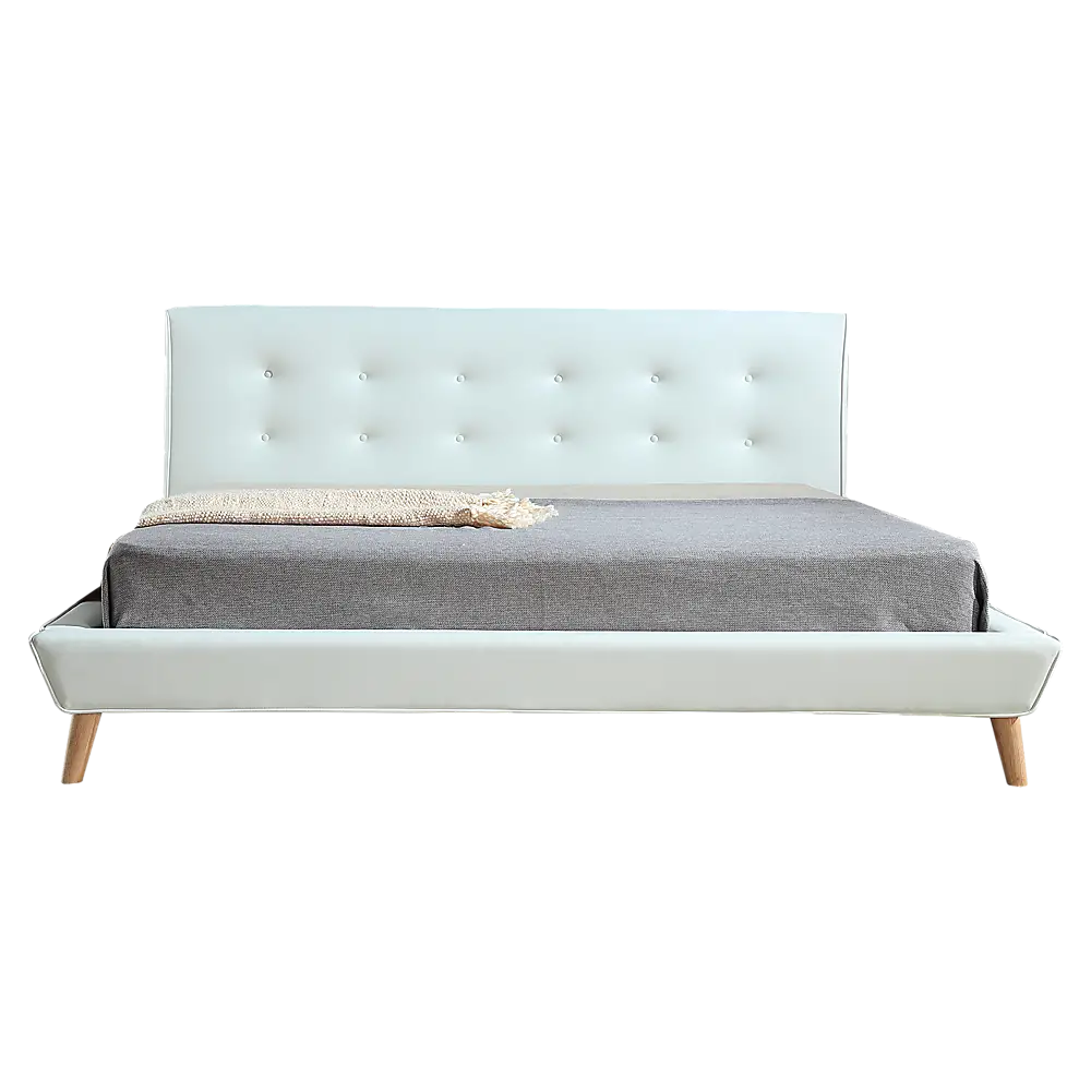 King PU Leather Deluxe Bed Frame White - Furniture > Bedroom > Beds & Bed Frames