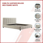 King PU Leather Deluxe Bed Frame White - Furniture > Bedroom > Beds & Bed Frames