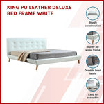 King PU Leather Deluxe Bed Frame White - Furniture > Bedroom > Beds & Bed Frames