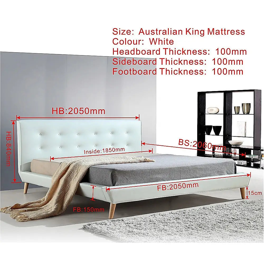King PU Leather Deluxe Bed Frame White - Furniture > Bedroom > Beds & Bed Frames
