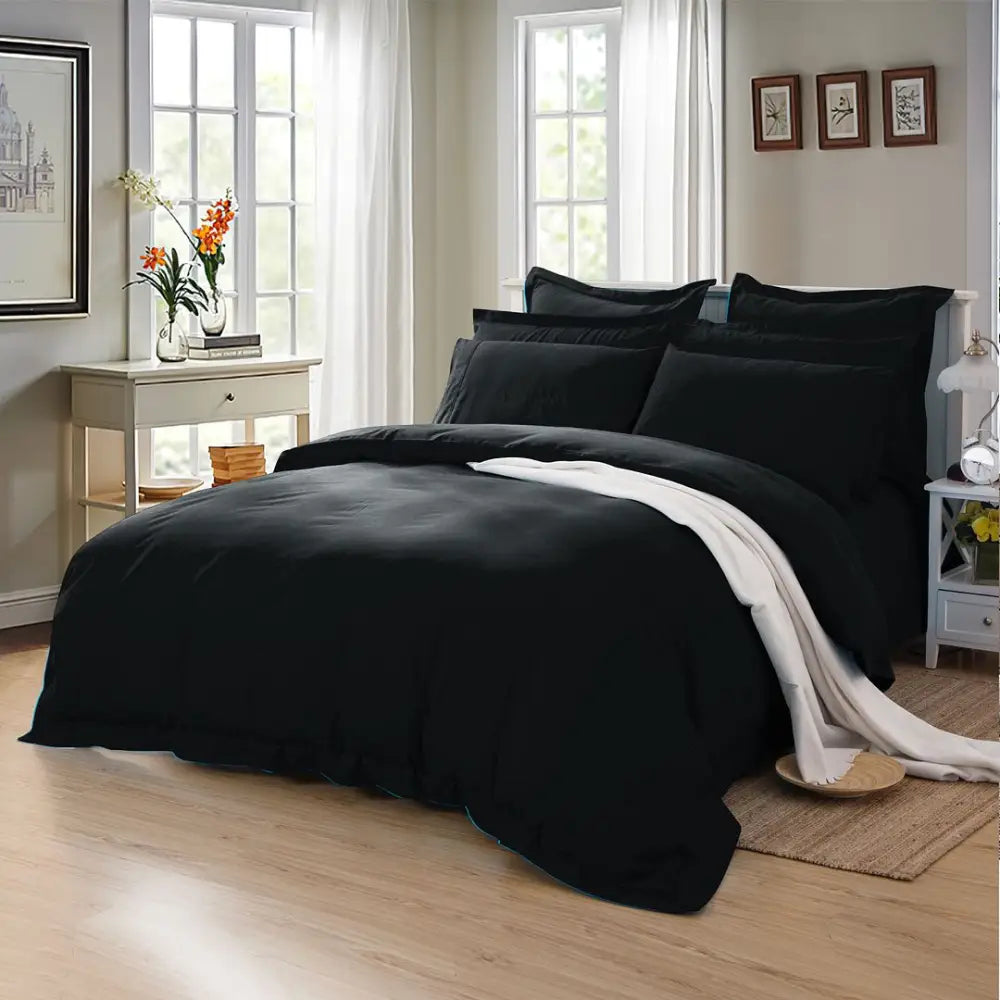 King Single 1000TC Tailored Duvet Quilt Cover Set - Black - Home & Garden > Bedding > Duvet Covers