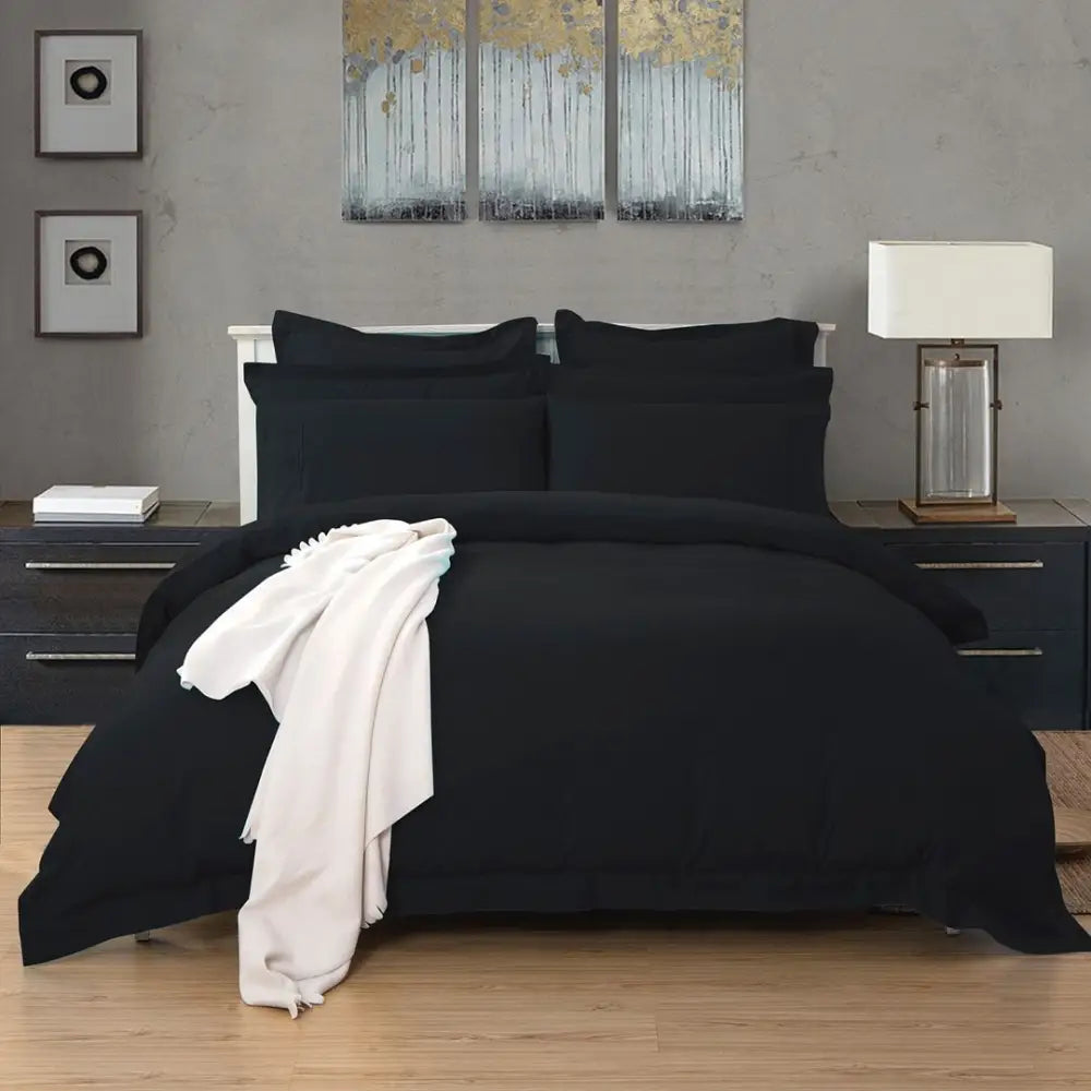 King Single 1000TC Tailored Duvet Quilt Cover Set - Black - Home & Garden > Bedding > Duvet Covers