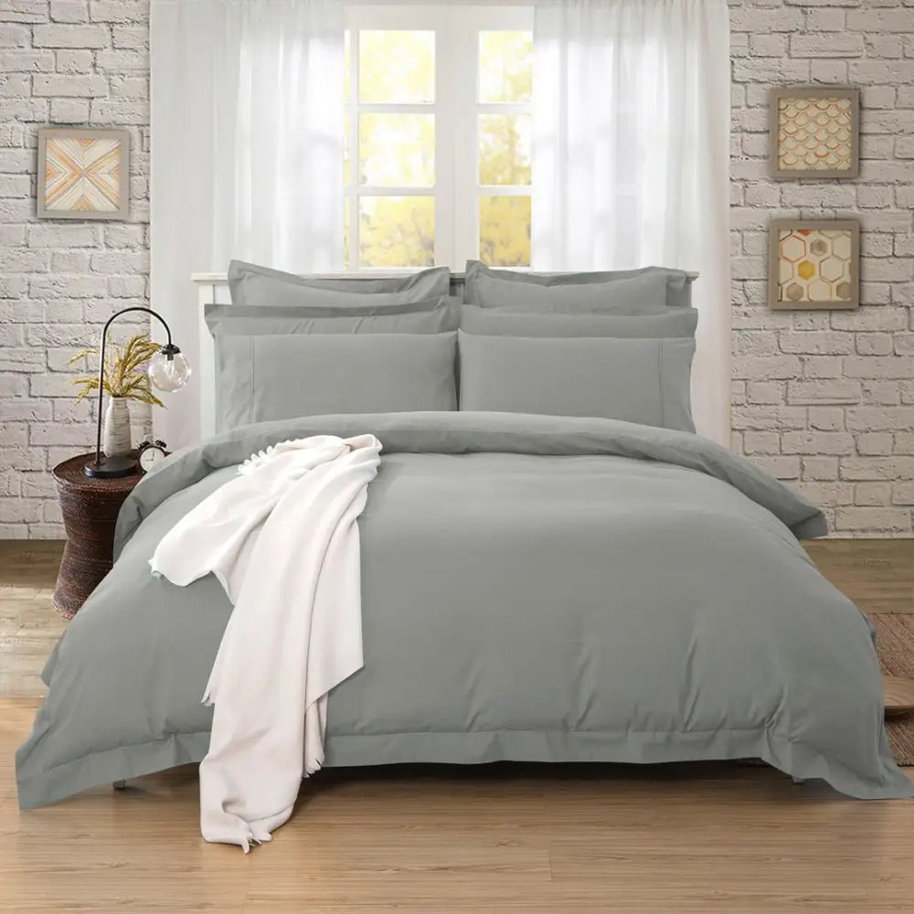 King Single 1000TC Tailored Duvet Quilt Cover Set - Grey - Home & Garden > Bedding > Duvet Covers