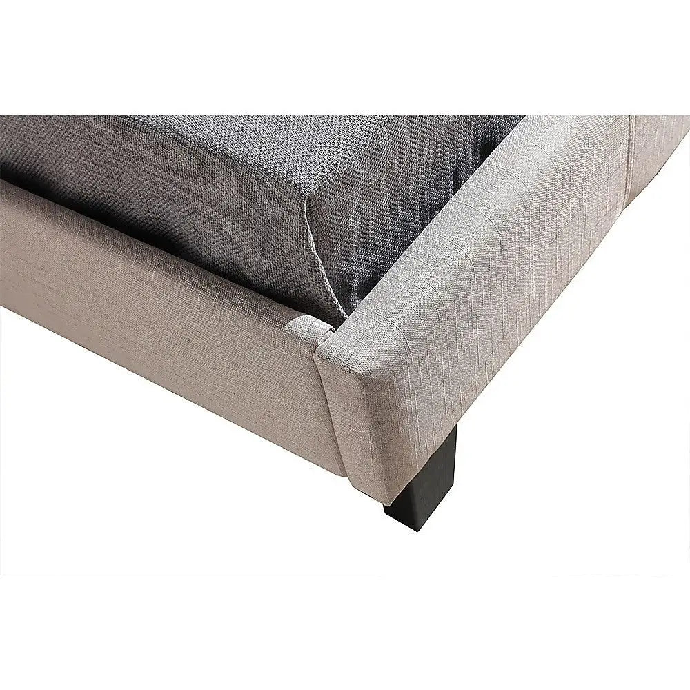 King Single Linen Fabric Bed Frame Beige - Furniture > Bedroom